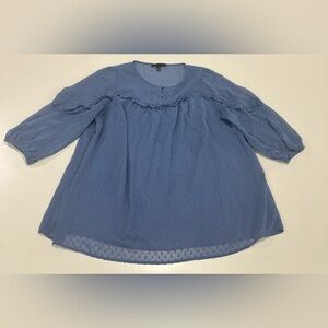 Lane Bryant Blue Boxy Blouse with Peter Pan Collar